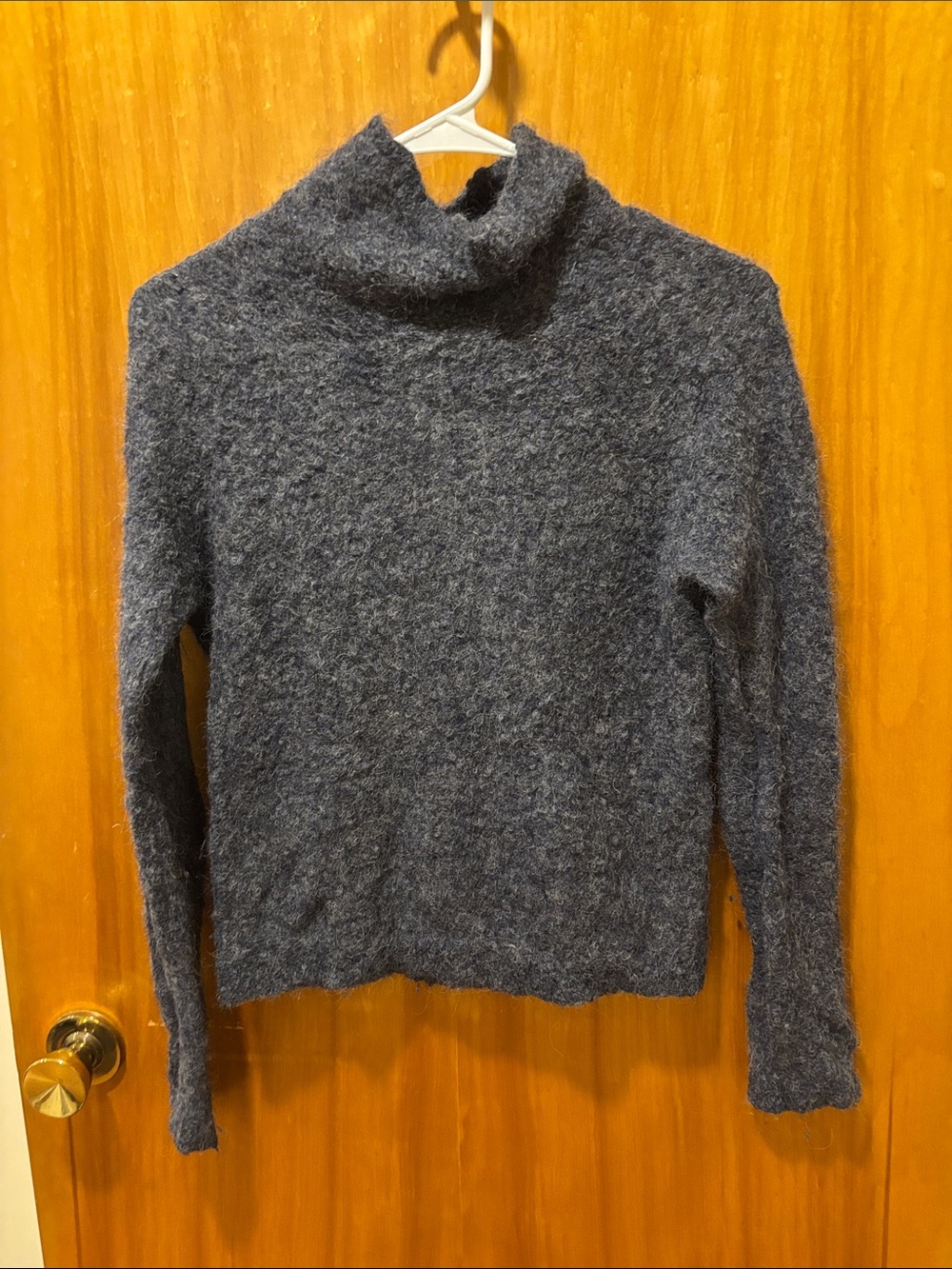 Poetry Alpaca Charcoal Gray Blue  Fuzzy Turtleneck Sweater